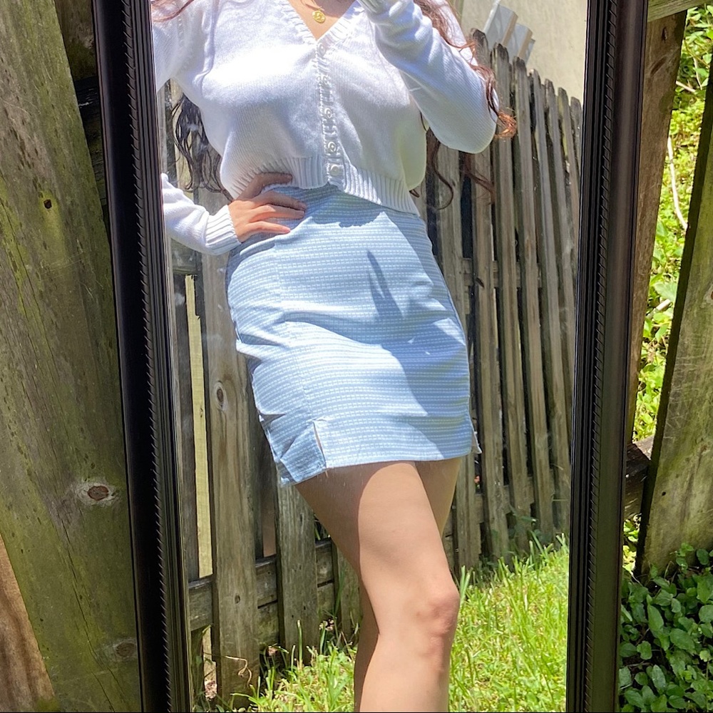 Blue Plaid YESSTYLE Mini Skirt with Slits Medium